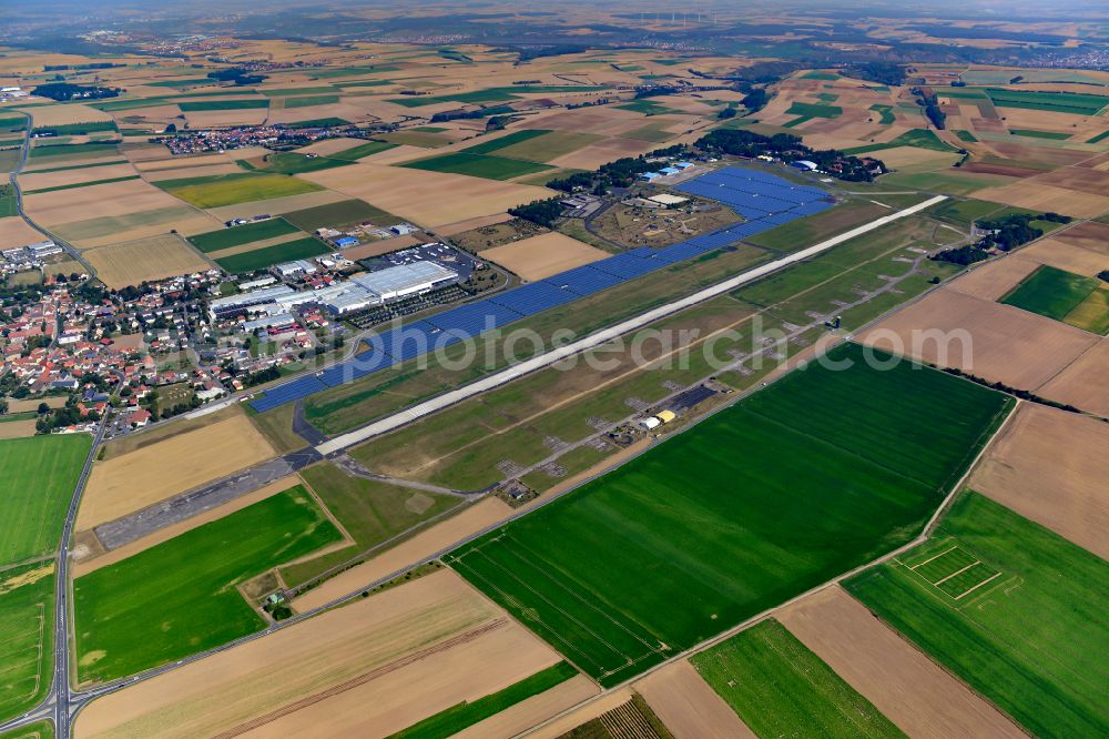 Giebelstadt from above - Runway with tarmac terrain of airfield in Giebelstadt in the state Bavaria, Germany