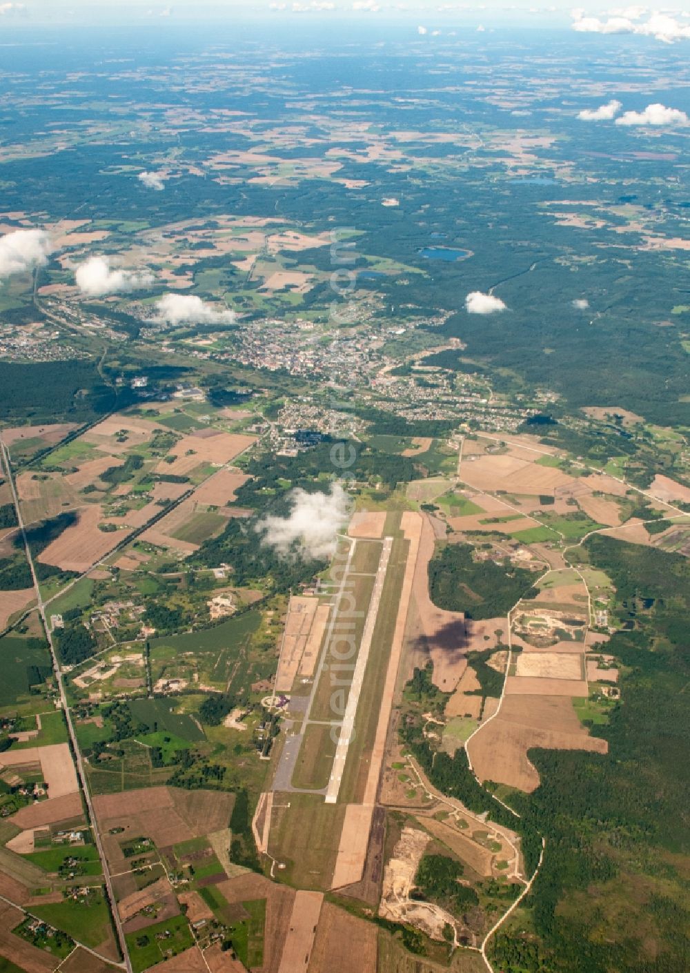 Aerial image Zvirbuli - Runway with tarmac terrain of airfield Jurmala in Zvirbuli in Bezirk Engure, Latvia