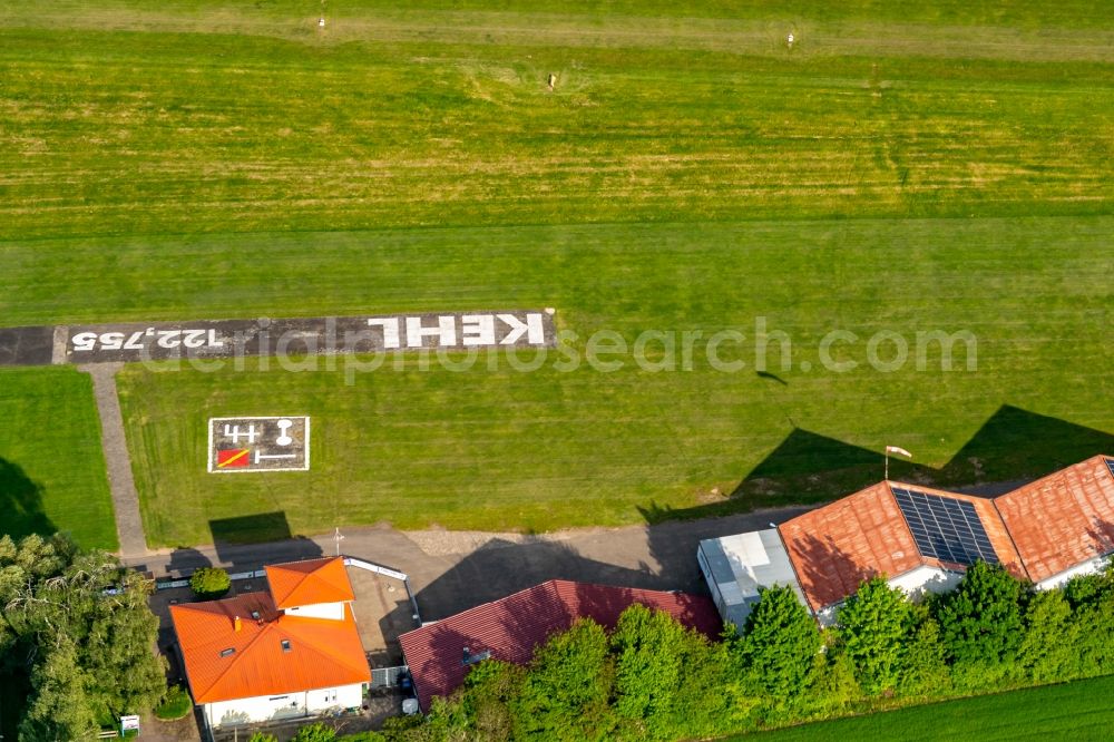 Aerial image Kehl - Runway with tarmac terrain of airfield in Kehl in the state Baden-Wurttemberg, Germany