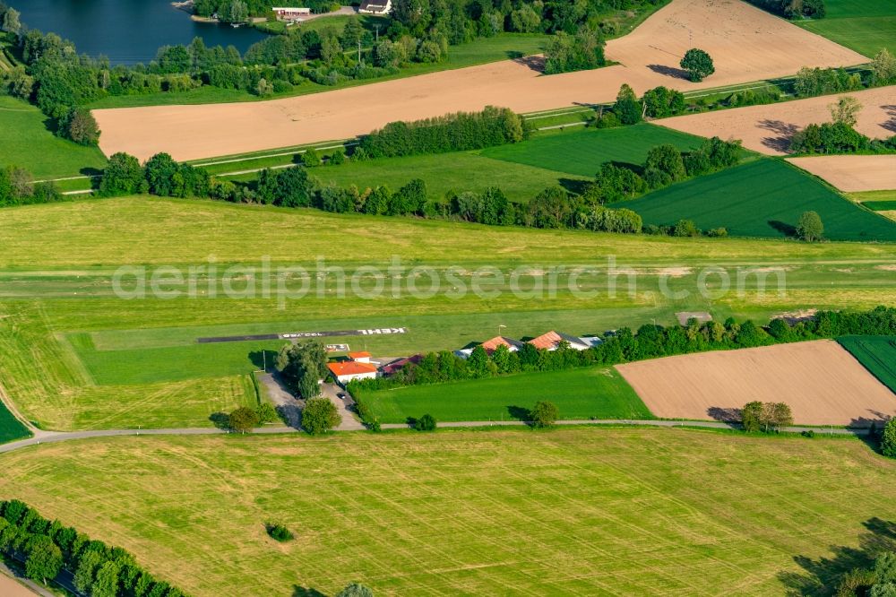 Kehl from above - Runway with tarmac terrain of airfield in Kehl in the state Baden-Wurttemberg, Germany