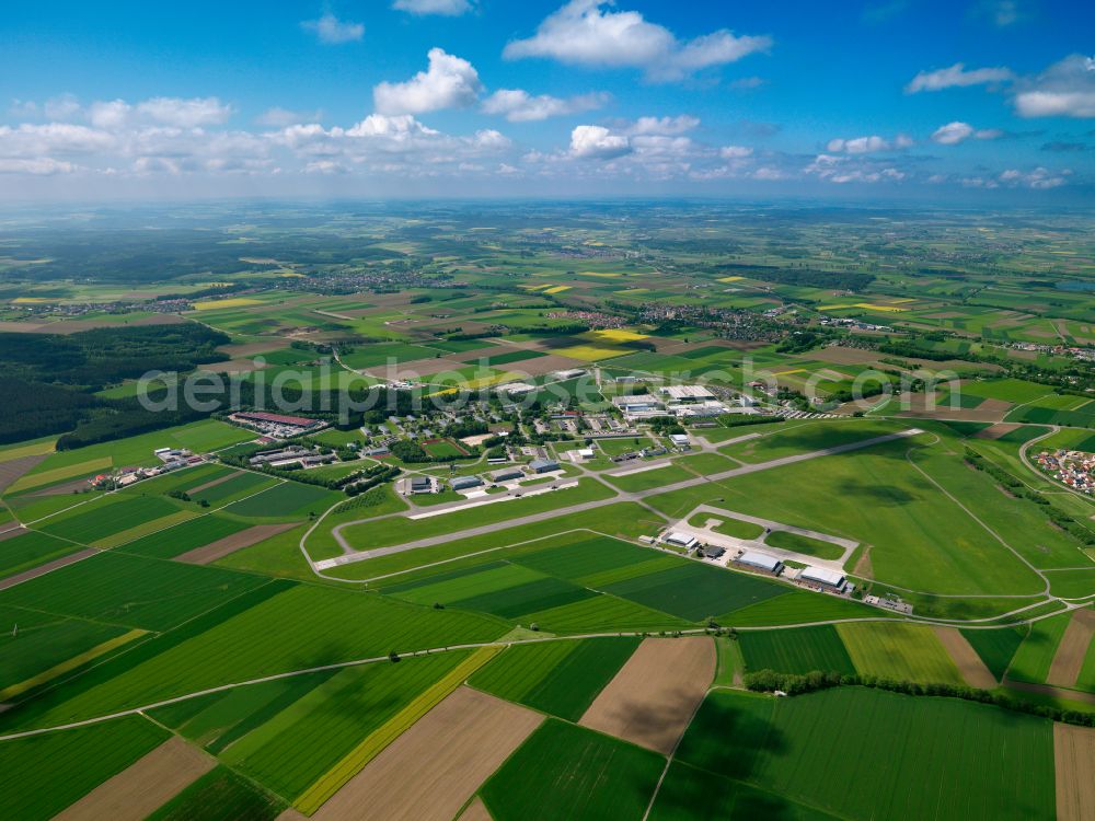 Laupheim from above - Runway with tarmac terrain of airfield in Laupheim in the state Baden-Wuerttemberg, Germany