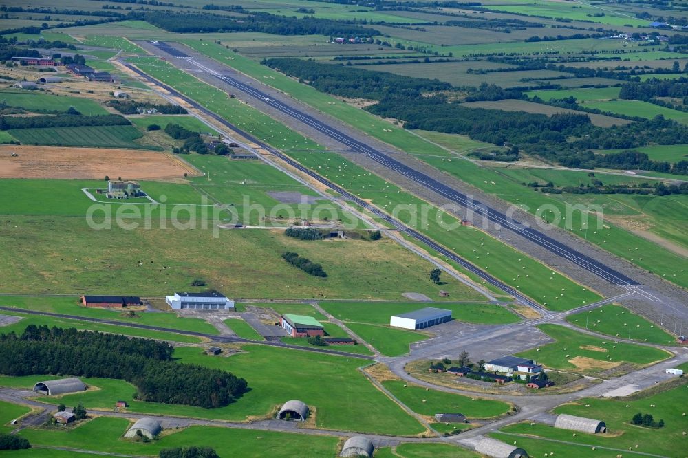 Leck from above - Runway with tarmac terrain of airfield in Leck in the state Schleswig-Holstein, Germany