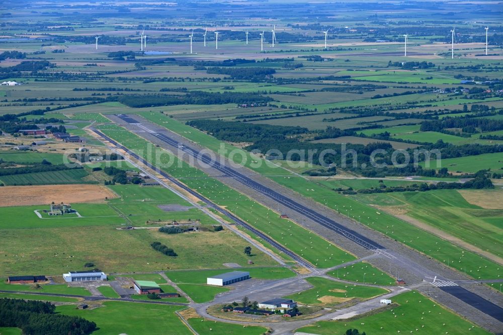 Leck from the bird's eye view: Runway with tarmac terrain of airfield in Leck in the state Schleswig-Holstein, Germany