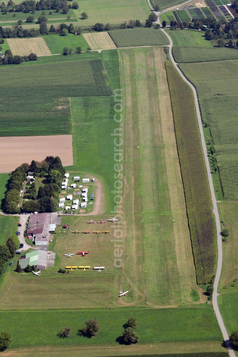 Rheinfelden (Baden) from the bird's eye view: Vintage aircraft at the airfield Herten-Rheinfelden in Rheinfelden (Baden) in the state Baden-Wurttemberg, Germany