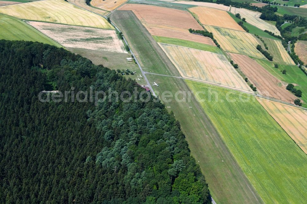 Aerial image Möckmühl - Runway with tarmac terrain of airfield in Moeckmuehl in the state Baden-Wurttemberg, Germany