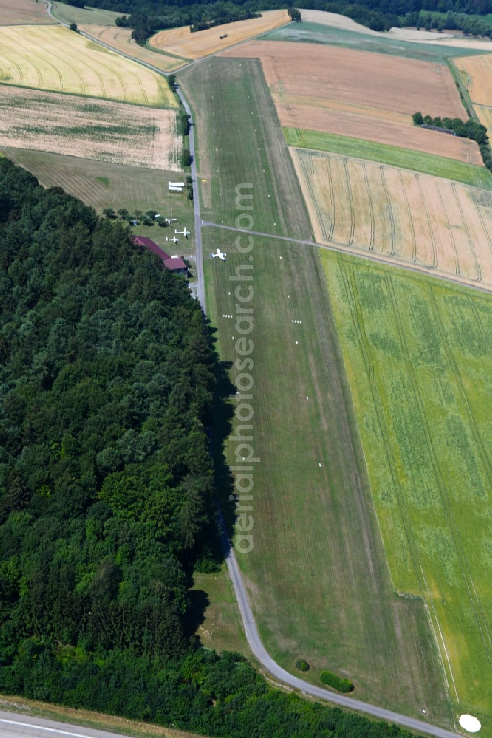 Aerial photograph Möckmühl - Runway with tarmac terrain of airfield in Moeckmuehl in the state Baden-Wurttemberg, Germany