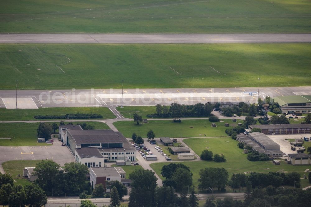 Aerial image Tulln an der Donau - Runway with tarmac terrain of military airfield Militaerflugplatz Langenlebarn on the Brumowskigasse in Tulln an der Donau in Lower Austria, Austria