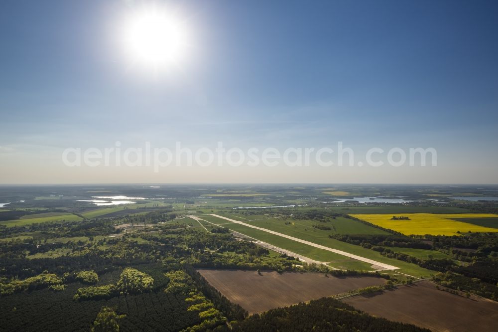 Lärz from above - Grounds of Mueritz Airpark in Laerz in Mecklenburg - Western Pomerania. The former military airfield, the airfield Rechlin is used for civilian today