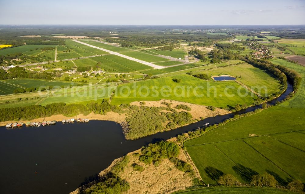 Lärz from above - Grounds of Mueritz Airpark in Laerz in Mecklenburg - Western Pomerania. The former military airfield, the airfield Rechlin is used for civilian today