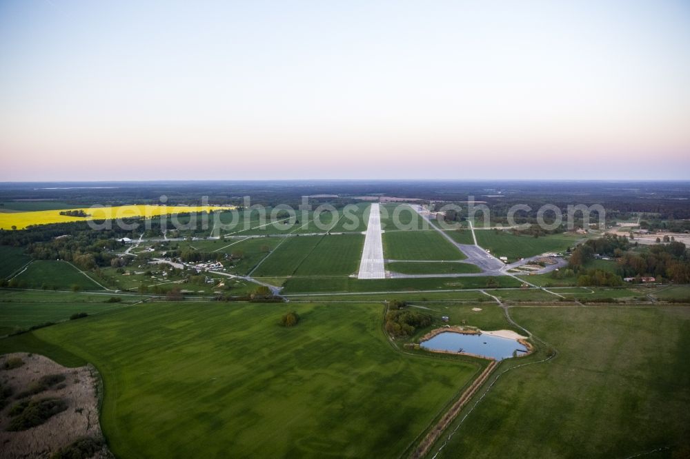 Lärz from above - Grounds of Mueritz Airpark in Laerz in Mecklenburg - Western Pomerania. The former military airfield, the airfield Rechlin is used for civilian today