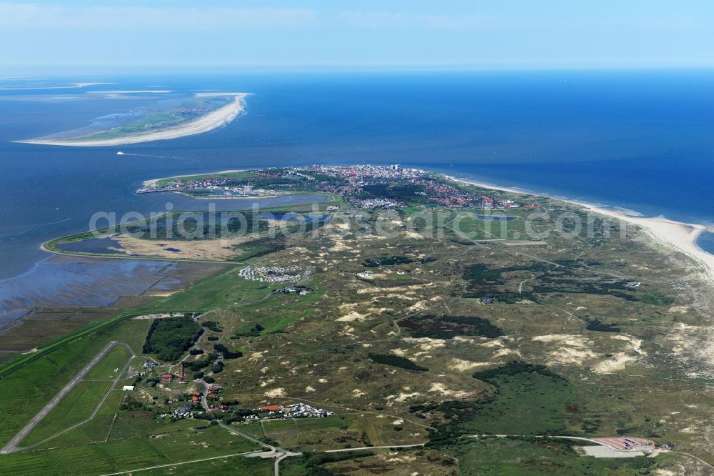 Aerial photograph Norderney - Runway with tarmac terrain of airfield with dune landscape on Norderney island in the state Lower Saxony