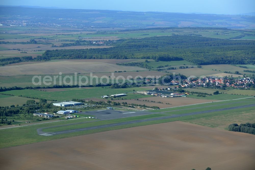 Obermehler from above - Runway with tarmac terrain of airfield in Obermehler in the state Thuringia