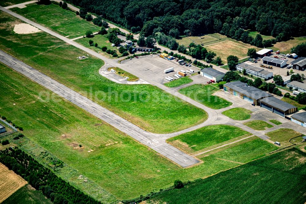 Offenburg from above - Runway with tarmac terrain of airfield in Offenburg in the state Baden-Wurttemberg, Germany