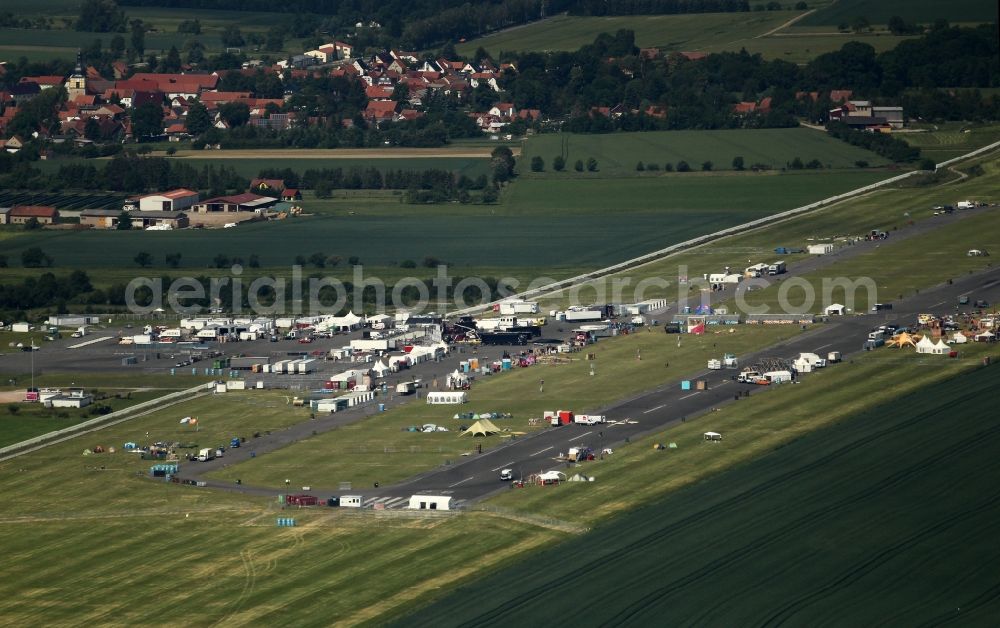 Aerial image Obermehler - Runway with tarmac terrain of airfield in the district Urbach in Obermehler in the state Thuringia, Germany