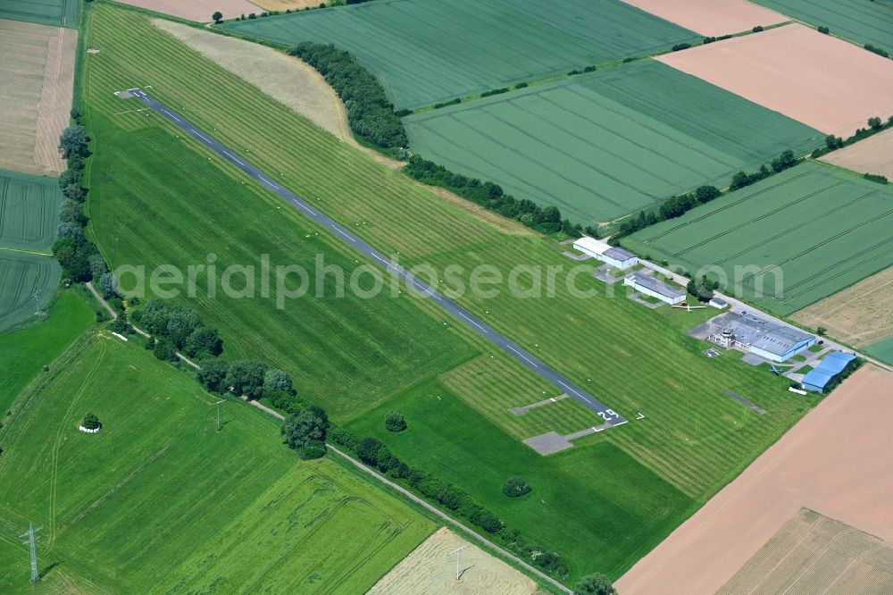 Aerial image Rinteln - Runway with tarmac terrain of airfield EDVR in Rinteln in the state Lower Saxony, Germany