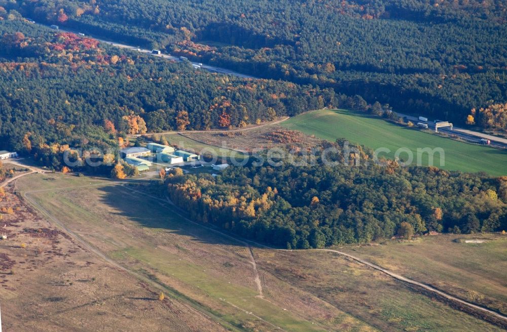 Saarmund from above - Runway with tarmac terrain of airfield and model flight area Saarmund in the state Brandenburg