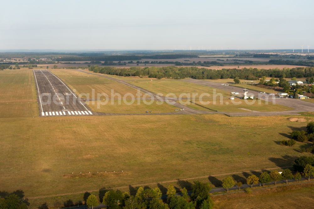 Stendal from the bird's eye view: Runway with tarmac terrain of airfield Stendal- Borstel in Stendal in the state Saxony-Anhalt, Germany