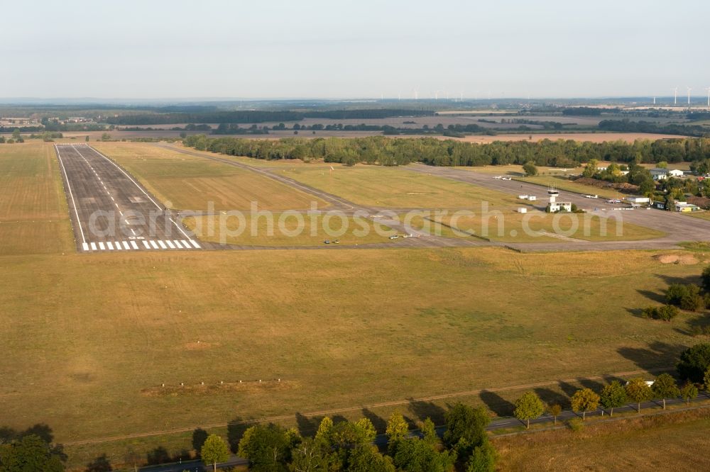 Aerial image Stendal - Runway with tarmac terrain of airfield Stendal- Borstel in Stendal in the state Saxony-Anhalt, Germany