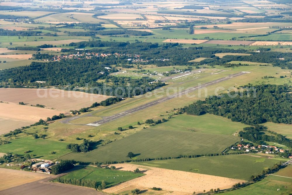 Stendal from above - Runway with tarmac terrain of airfield Stendal in Stendal in the state Saxony-Anhalt