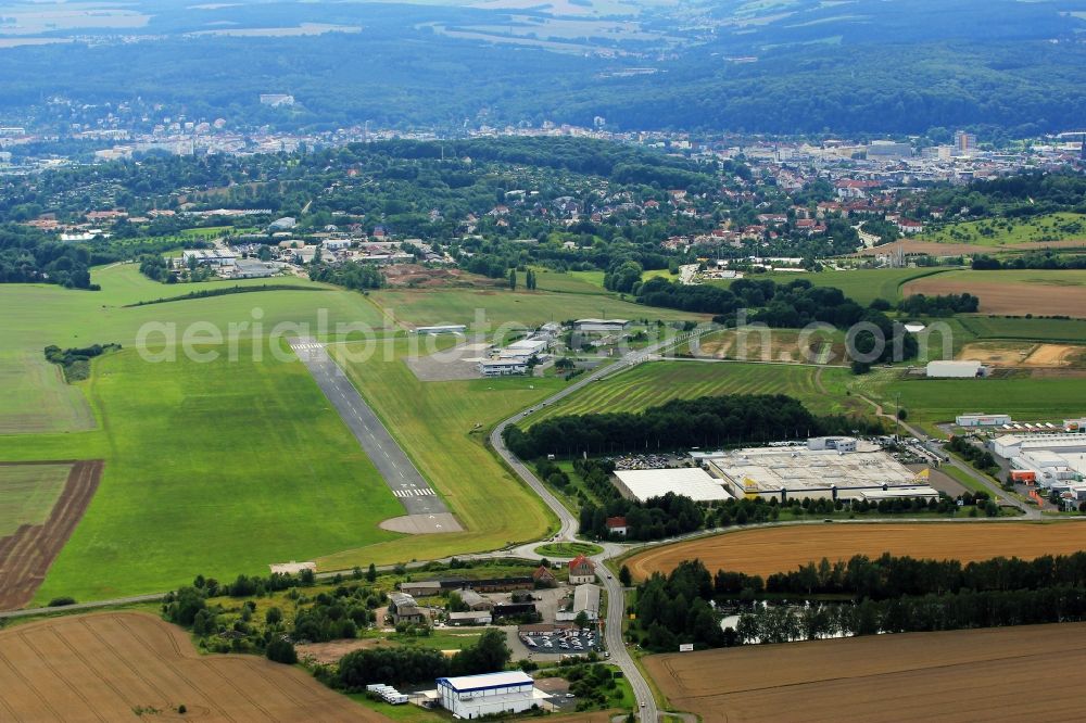 Gera from above - Runway with tarmac terrain of airfield in Gera in the state Thuringia