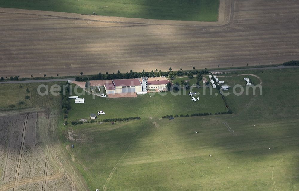 Waren from above - Runway with tarmac terrain of airfield Vielist in Waren in the state Mecklenburg - Western Pomerania