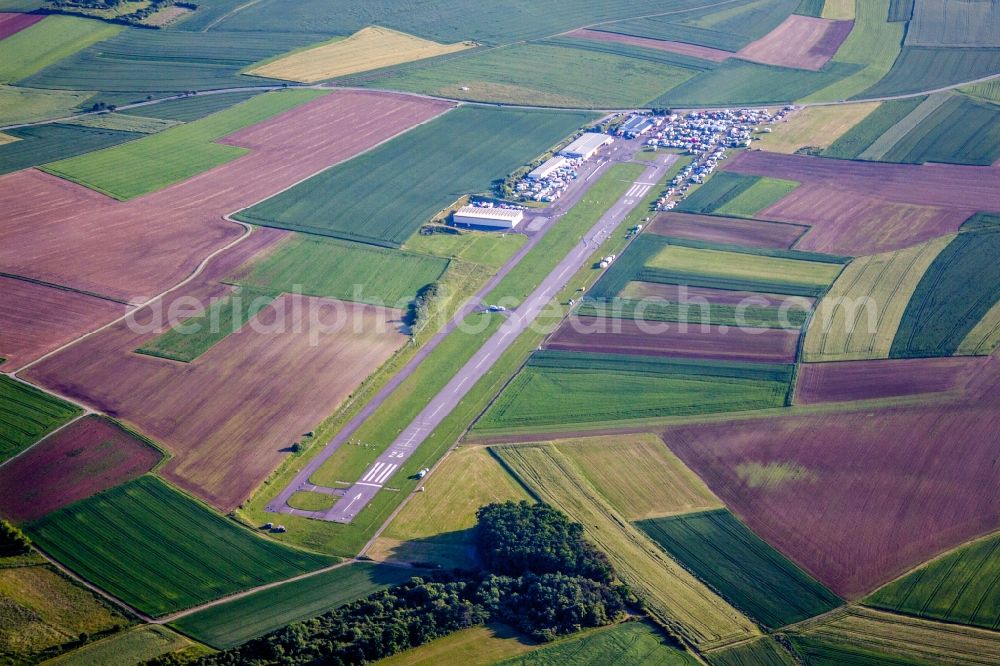 Walldürn from above - Runway with tarmac terrain of airfield Wallduern in Wallduern in the state Baden-Wurttemberg, Germany