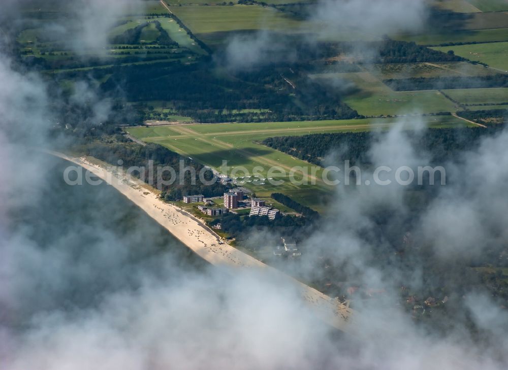 Wyk auf Föhr from above - Airfield Wyk in Wyk on the island of Foehr in the state Schleswig-Holstein, Germany. Airfield with the ICAO identifier EDXY on the North Sea beach