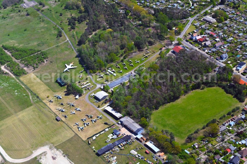 Aerial image Cottbus - View of the Airfield Museum on the site of the former airfield Cottbus. Covering an area with military aircrafts, agricultural aircraft and helicopters and also air traffic control and vehicle technology from the history of aviation are shown