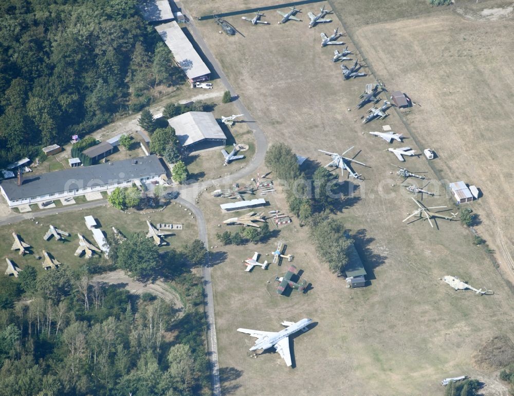 Aerial image Cottbus - View of the Airfield Museum on the site of the former airfield Cottbus. Covering an area with military aircrafts, agricultural aircraft and helicopters and also air traffic control and vehicle technology from the history of aviation are shown