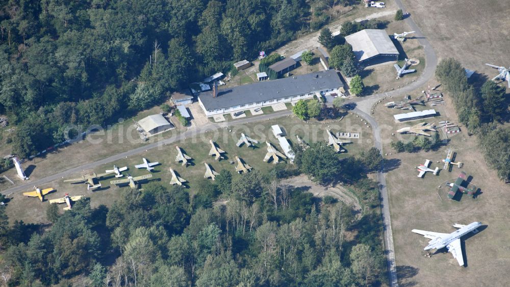 Aerial photograph Cottbus - View of the Airfield Museum on the site of the former airfield Cottbus. Covering an area with military aircrafts, agricultural aircraft and helicopters and also air traffic control and vehicle technology from the history of aviation are shown