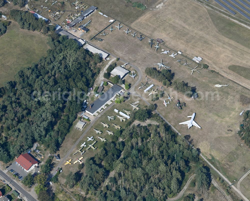 Aerial photograph Cottbus - View of the Airfield Museum on the site of the former airfield Cottbus. Covering an area with military aircrafts, agricultural aircraft and helicopters and also air traffic control and vehicle technology from the history of aviation are shown