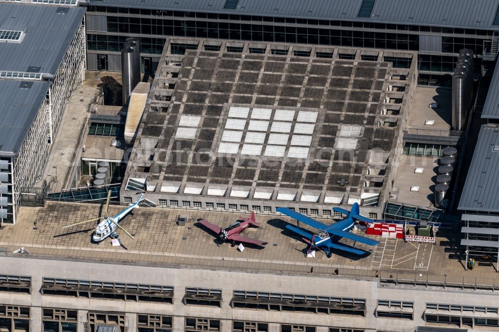 Aerial image Stuttgart - Aircraft auf of Besucherterrasse on the airport in Stuttgart in the state Baden-Wuerttemberg, Germany