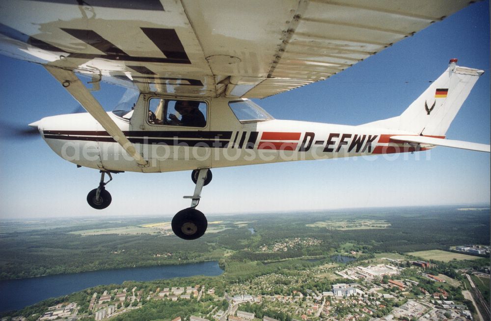 Aerial image Strausberg - Cessna 150 D-EFWK Aircraft in flight over the airspace in Strausberg in the state Brandenburg, Germany