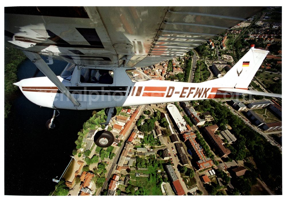 Aerial image Strausberg - Cessna 150 D-EFWK Aircraft in flight over the airspace in Strausberg in the state Brandenburg, Germany