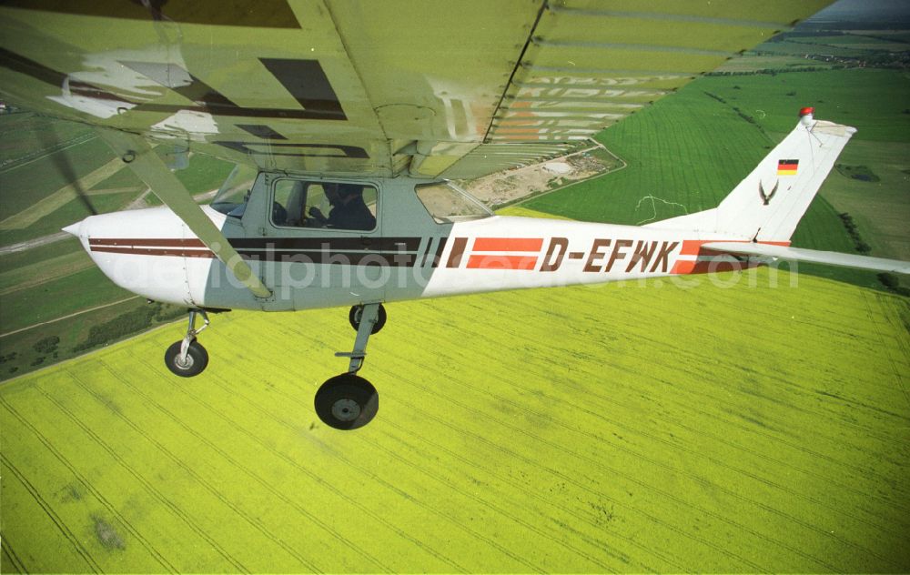 Aerial photograph Strausberg - Cessna 150 D-EFWK Aircraft in flight over the airspace in Strausberg in the state Brandenburg, Germany