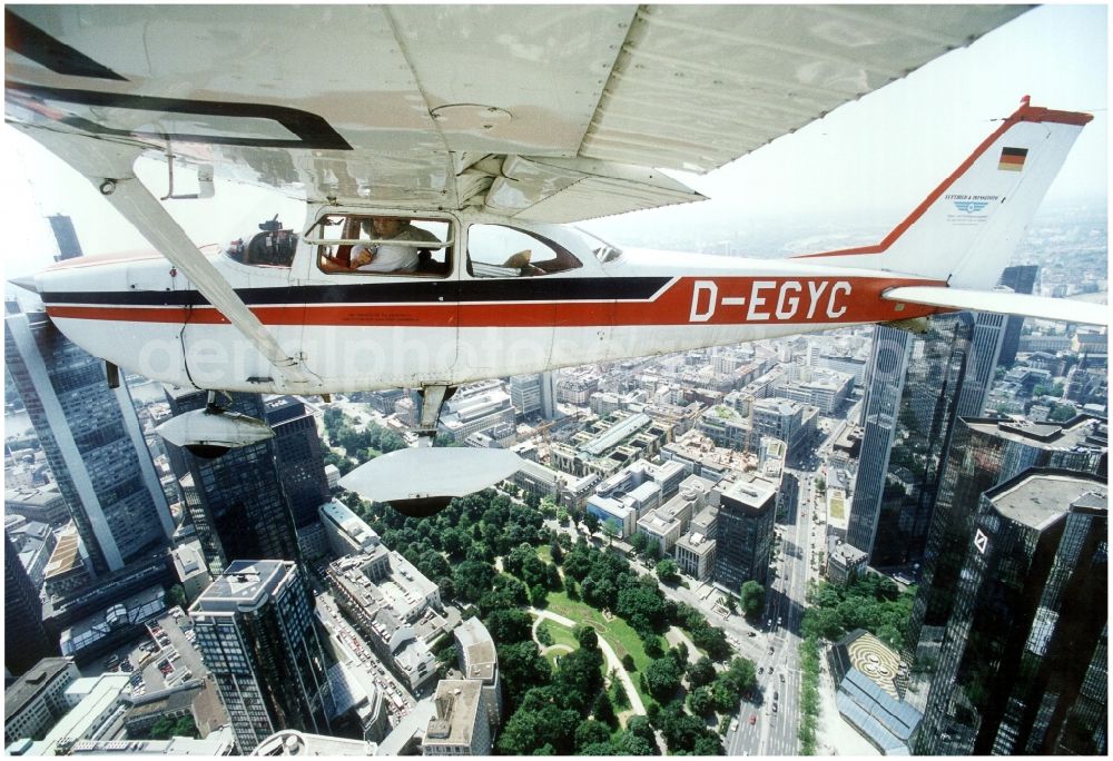 Aerial image Frankfurt am Main - Cessna 172 with the identifier D-EGYC Aircraft in flight over the airspace in Frankfurt in the state Hesse, Germany