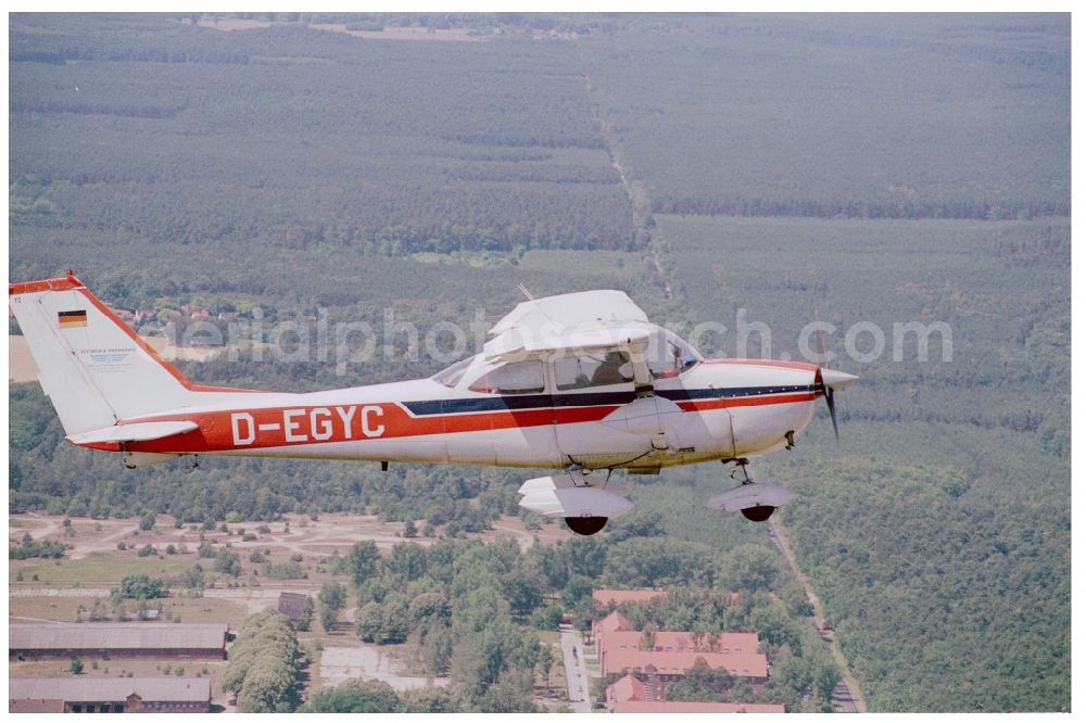 Aerial photograph Fürstenwalde/Spree - Cessna F172H with call sign D-EGYC Aircraft in flight over the airspace in Fuerstenwalde/Spree in the state Brandenburg, Germany