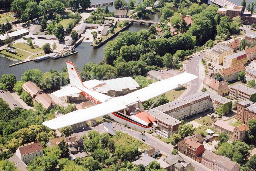 Aerial photograph Fürstenwalde/Spree - Cessna F172H with call sign D-EGYC Aircraft in flight over the airspace in Fuerstenwalde/Spree in the state Brandenburg, Germany