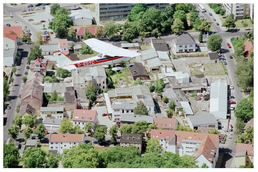 Fürstenwalde/Spree from above - Cessna F172H with call sign D-EGYC Aircraft in flight over the airspace in Fuerstenwalde/Spree in the state Brandenburg, Germany