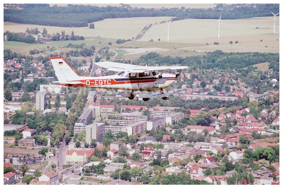 Aerial photograph Fürstenwalde/Spree - Cessna F172H with call sign D-EGYC Aircraft in flight over the airspace in Fuerstenwalde/Spree in the state Brandenburg, Germany