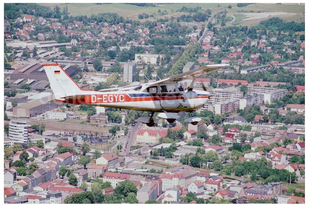 Fürstenwalde/Spree from above - Cessna F172H with call sign D-EGYC Aircraft in flight over the airspace in Fuerstenwalde/Spree in the state Brandenburg, Germany