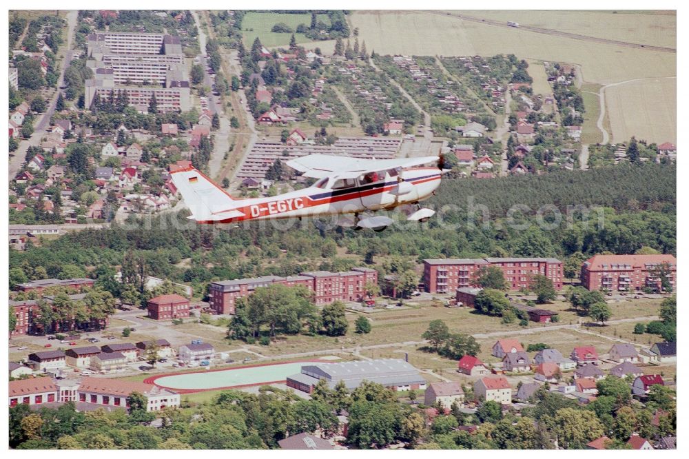 Aerial photograph Fürstenwalde/Spree - Cessna F172H with call sign D-EGYC Aircraft in flight over the airspace in Fuerstenwalde/Spree in the state Brandenburg, Germany