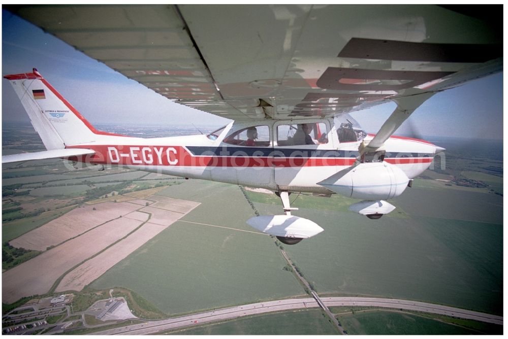 Groß Kienitz from above - Cessna 172 with the identifier D-EGYC Aircraft in flight over the airspace in Gross Kienitz in the state Brandenburg, Germany