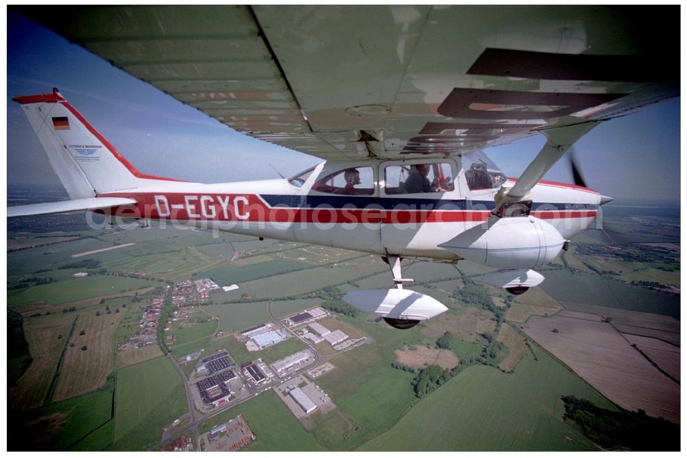 Groß Kienitz from above - Cessna 172 with the identifier D-EGYC Aircraft in flight over the airspace in Gross Kienitz in the state Brandenburg, Germany