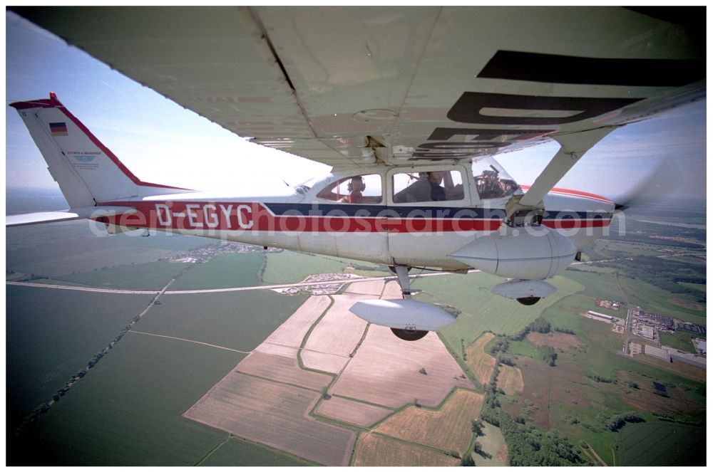 Aerial image Groß Kienitz - Cessna 172 with the identifier D-EGYC Aircraft in flight over the airspace in Gross Kienitz in the state Brandenburg, Germany