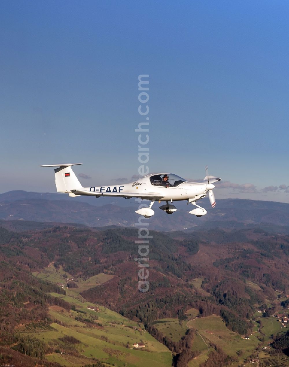 Aerial image Nordrach - Diamond Da 20 Katana Aircraft in flight over the airspace in Nordrach in the state Baden-Wurttemberg, Germany