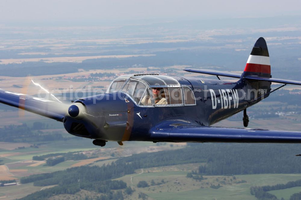 Aerial photograph Eutingen im Gäu - Flugzeug / Kleinflugzeug vom Typ Messerschmitt Bf 108 nahe dem Segelfluggelände Eutingen im Gäu in Baden-Württemberg. Small aircraft near by the glider airfield Eutingen in Baden-Wuerttemberg.