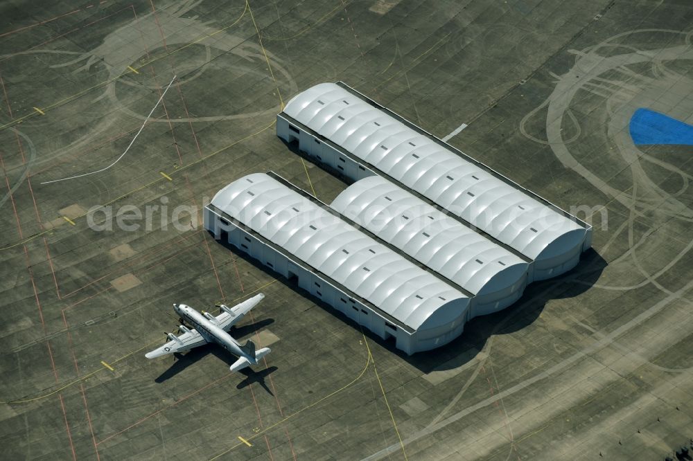 Aerial photograph Berlin - Aircraft named Troop Carrier 5557 on the airport in the district Tempelhof in Berlin, Germany