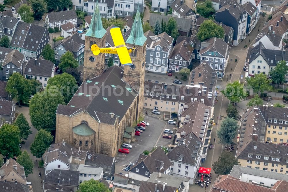 Aerial image Schwelm - Piper J-3C-85 Cub D-ECZI Aircraft in flight over the airspace in Schwelm in the state North Rhine-Westphalia, Germany