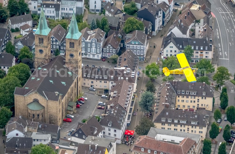 Aerial photograph Schwelm - Piper J-3C-85 Cub D-ECZI Aircraft in flight over the airspace in Schwelm in the state North Rhine-Westphalia, Germany